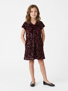 Zara Kids | Sequin Velvet Dress | 9-10 Years | Burgundy Plum | NWT | Party